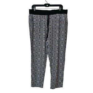 Avenue Womens Harem Pants L Navy White Geometric Drawstring Chino Pockets Casual